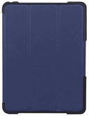 A blue NK NutKase for iPad 10.2", with a clear window showing a barcode or ID, a magnetic cover, and a built-in hand-strap."