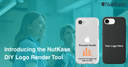 NutKase Health Care phone cases with custom logo preview promoting the DIY Logo Render Tool for personalized device protection