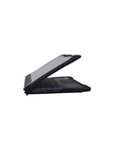 Slight side view of black NutKase case for HP Chromebook with laptop partially open, showcasing edge protection and case fit