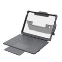 Front view of the NutKase tablet keyboard case without an iPad, shown on a white background to highlight the case’s layout, keyboard, and stand structure
