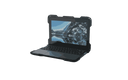 A Lenovo 100E (3rd Gen) laptop with a black rugged shell case around it, displaying a scenic wallpaper on the screen.