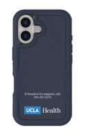 Navy phone case with UCLA Health logo and contact information on a white background