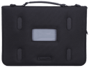 Black briefcase with a clear window on a white background and Nutkase logo.