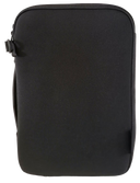  Portrait view of black NutKase laptop bag without shoulder strap, standing upright on a white background