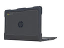 HP Chromebook with a black protective case on a white background
