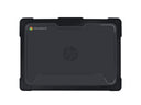 HP Chromebook with black protective case on a white background