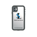 Phone case with logo and text 'Patient Care Device' on a white background