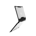 Left side view of MacBook laptop in black NutKase case on a white background, showcasing sleek edge profile and port accessibility