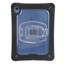 NutKase black and blue rugged iPad case back view showing integrated rotating hand strap and reinforced corners