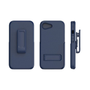 A blue rugged iphone case with a slide-in clip design and KP Health logo