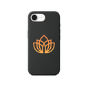 Matte silicon black iphone case featuring an orange lotus logo design