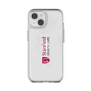 A clear plastic phone case with the Stanford Health Care logo printed on the back.