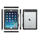 A black waterproof case for iPad 10.9”/11”, displayed from multiple angles, showing the front, back, and sides.