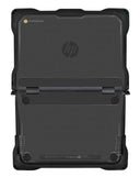 Fully open back view of black NutKase case for HP Chromebook on a white background, showing inner support and hinge design