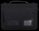 A black ballistic nylon folio with a big pocket, handle, and a placeholder for a logo on the front.
