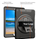A black protective case for iPad with a rotating strap, reinforced edges, and ports visible. The case features a custom logo embossing option and is designed to protect the device from scratches and dents.